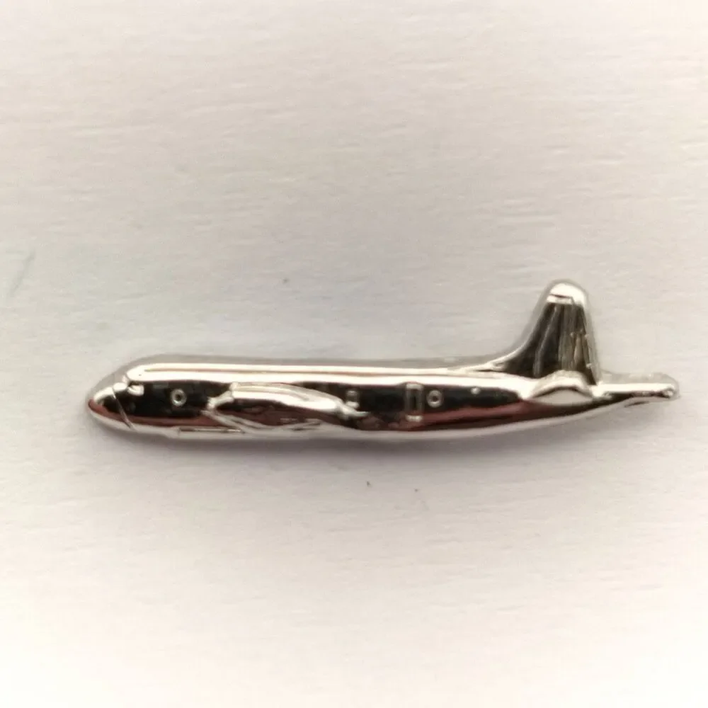 Vintage Military Aircraft Transport Plane Pin Lapel Tie Tac Silver Tone Aviation